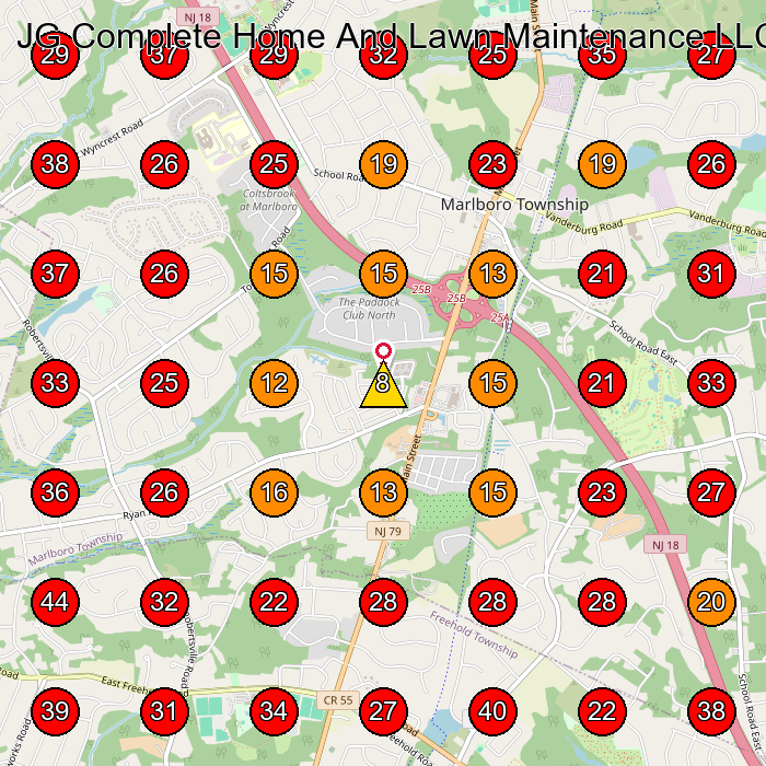 JG Complete Home And Lawn Maintenance LLC GeoGrid visibility map for Lawn Care Service in Manalapan Township